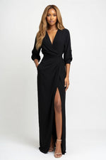 V-Neck Maxi Dress with Side Split — Black