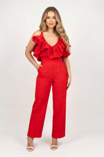Ruffle Halter Top & High-Waist Trouser Set — Blue