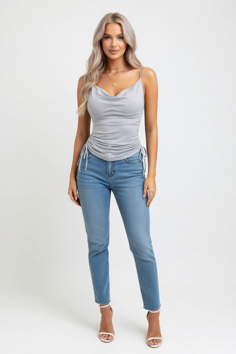 Deep V Cami Top — Grey