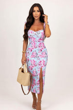 French Floral Halter Slip Dress — Light Blue