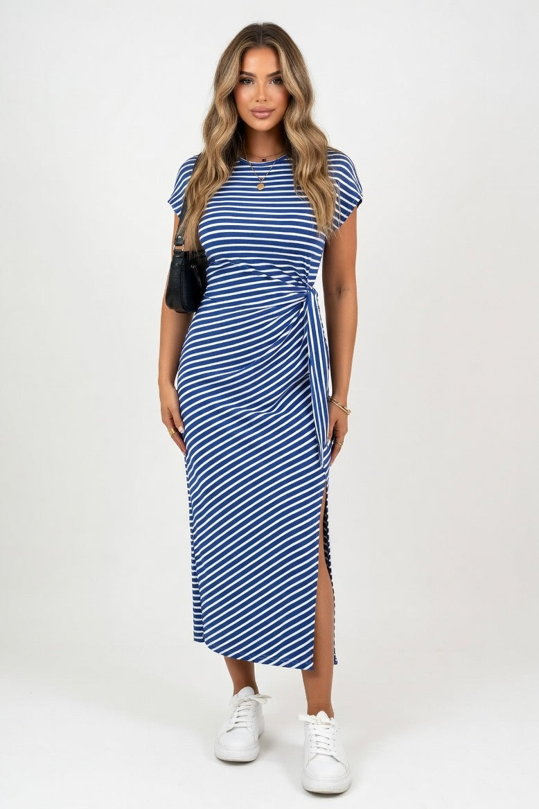 Striped Long Sleeve Dress — Blue