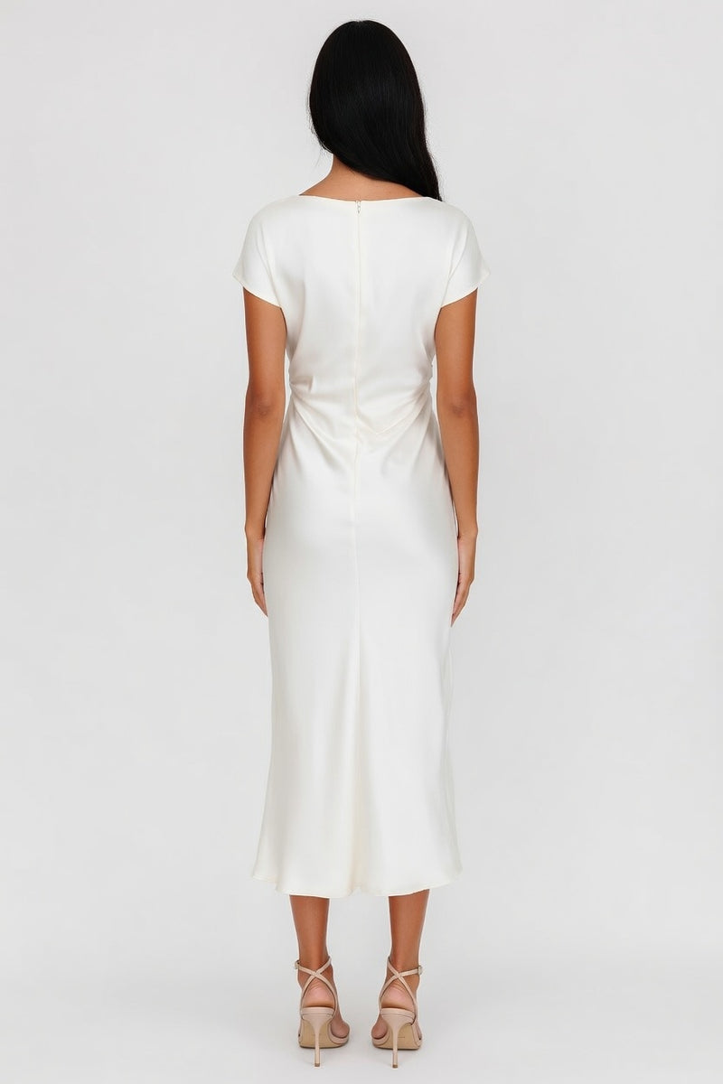 Satin One Shoulder Fishtail Dress — back view