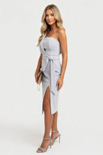 Off Shoulder Bodycon Dress with Side Slit — side view