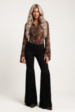 Suede Tassel Trousers — Black