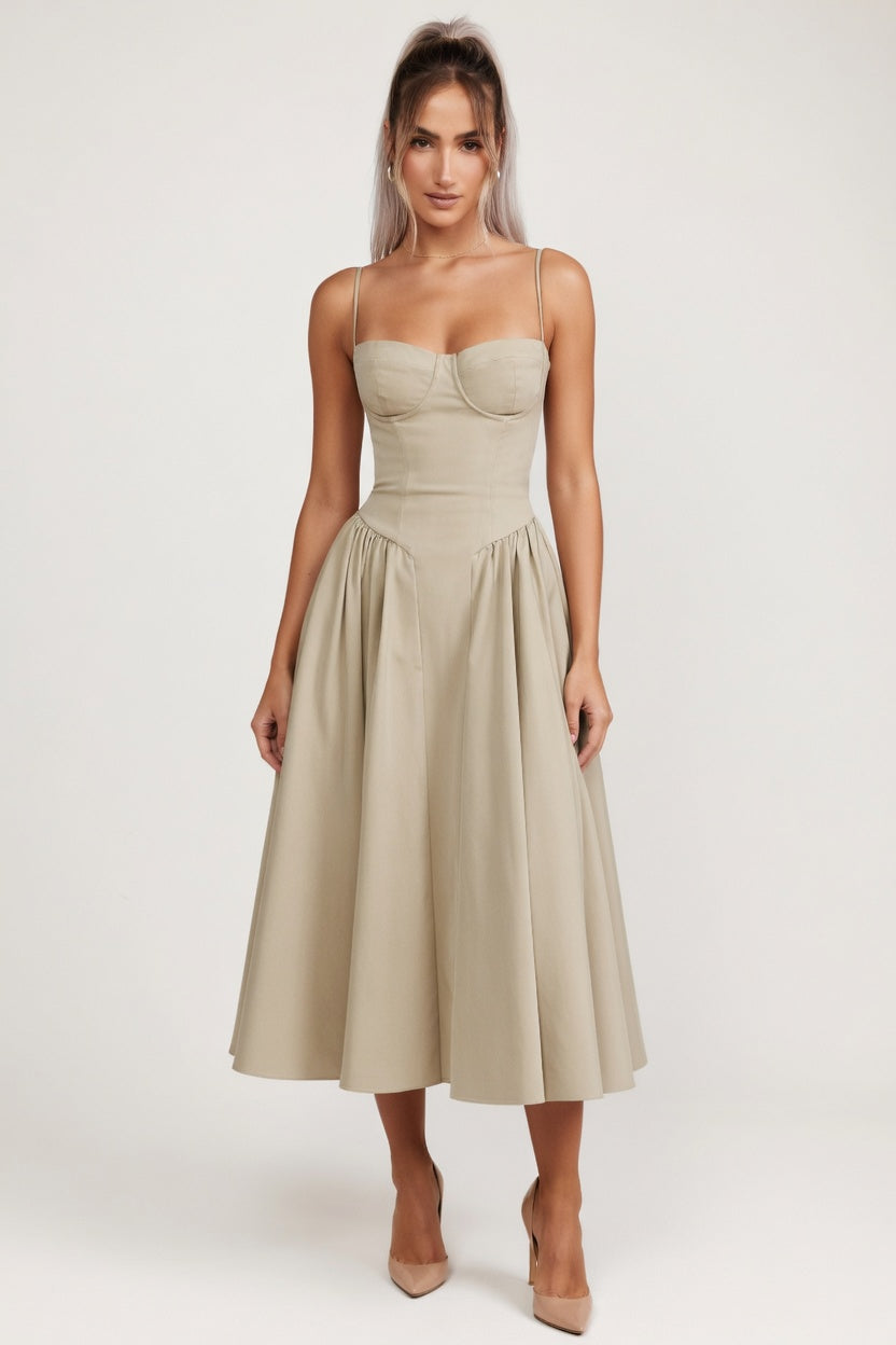 Halter Midi Dress — Coffee