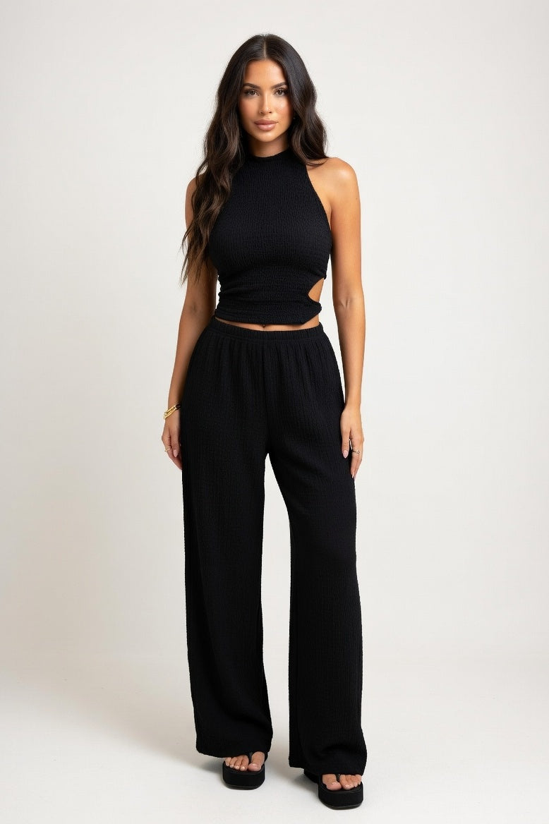 Vest & Wide Leg Trouser Co-ord — Black