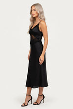 Satin Slip Dress with Lace Trim — side view
