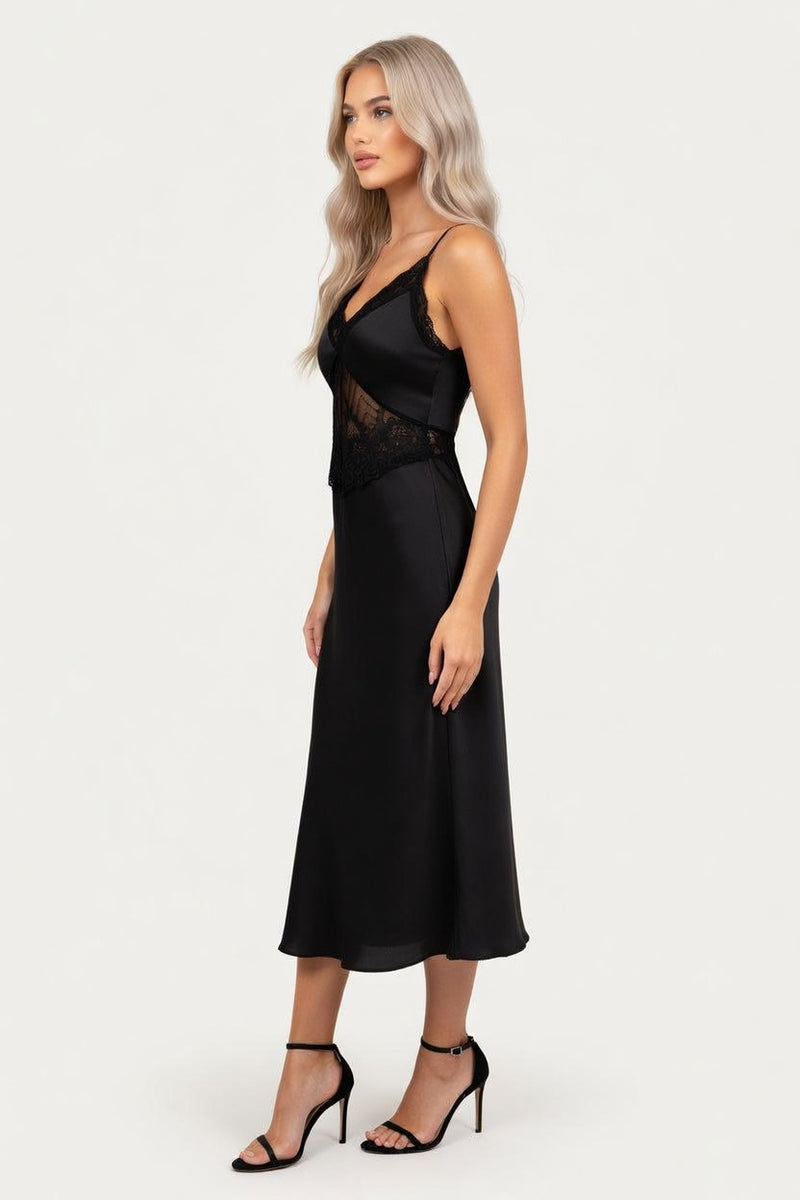 Satin Slip Dress with Lace Trim — side view