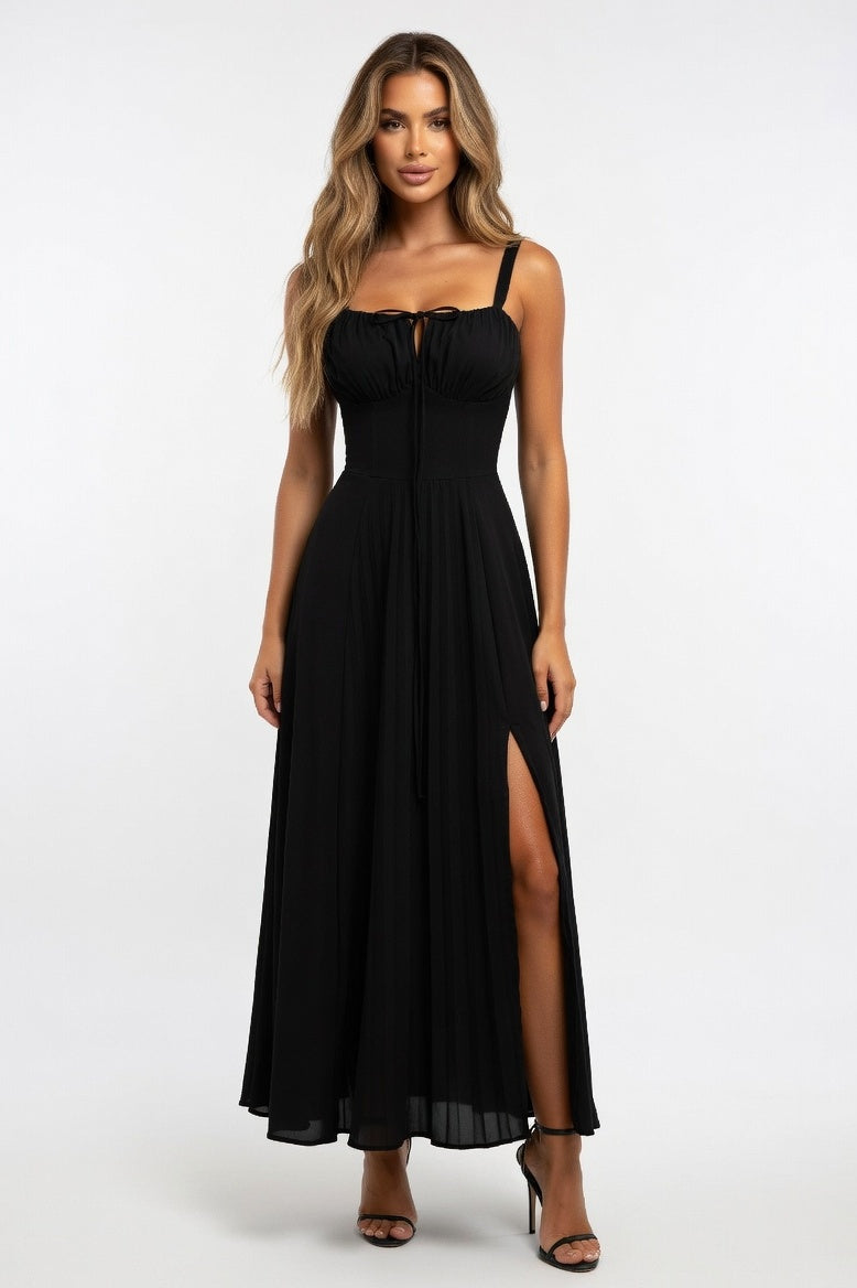 Printed Halter Midi Dress — Black
