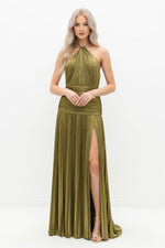 Halter Neck Midi Dress — Gold