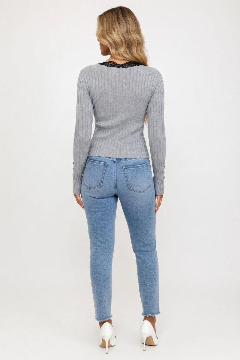Lace Panel Brushed Long Sleeve Top — back view