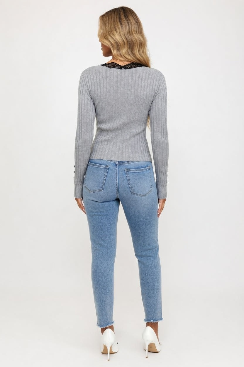 Lace Panel Brushed Long Sleeve Top — back view