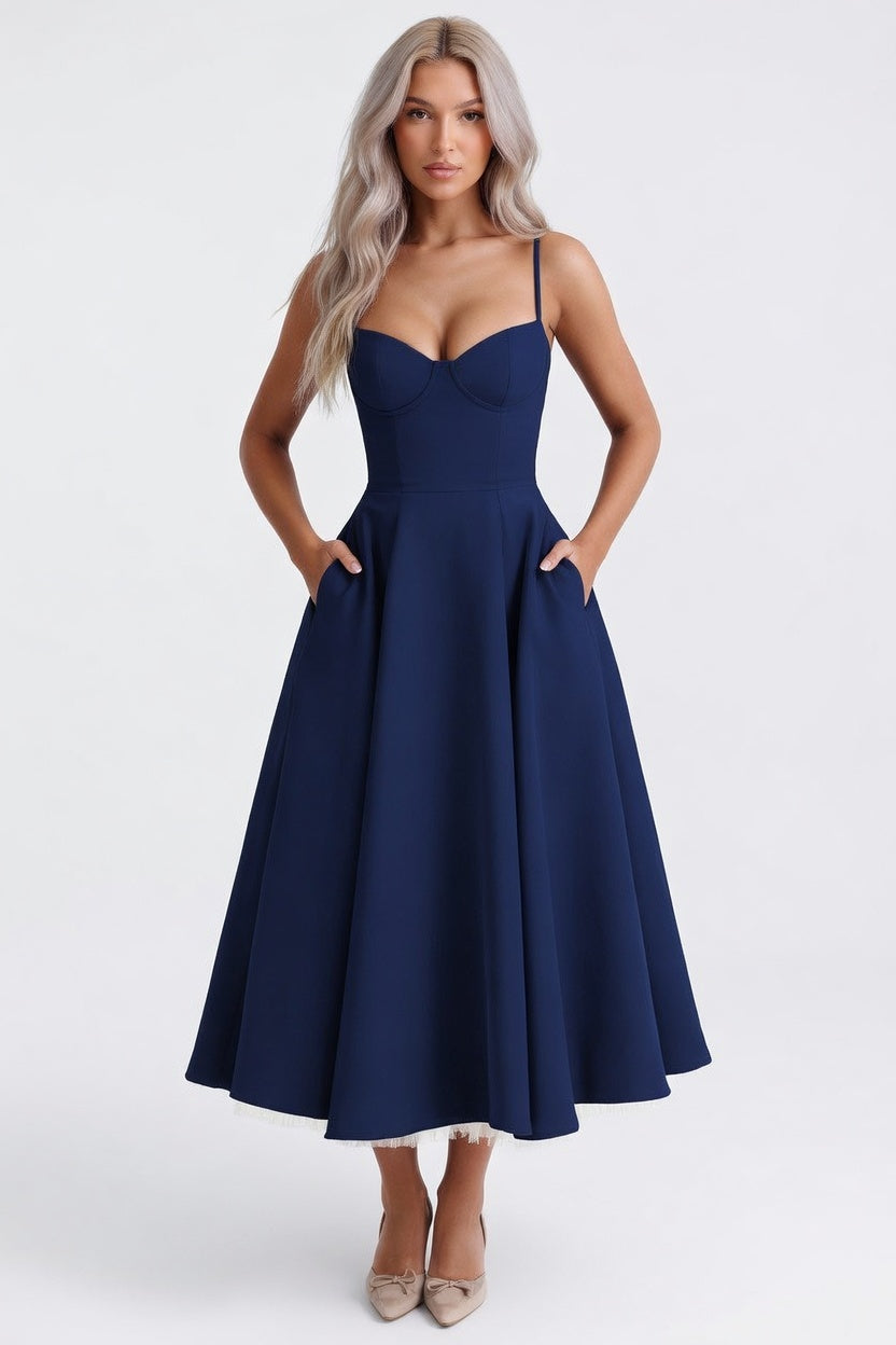 Mesh Slip Dress — Navy Blue