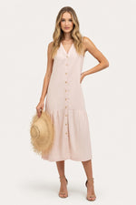 Linen V-Neck Maxi Dress — Cream