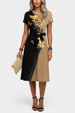 Printed Mini Dress with Belt — Khaki