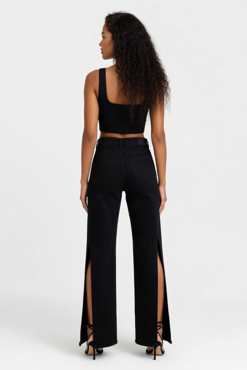 High Waist Straight Leg Jeans — back view