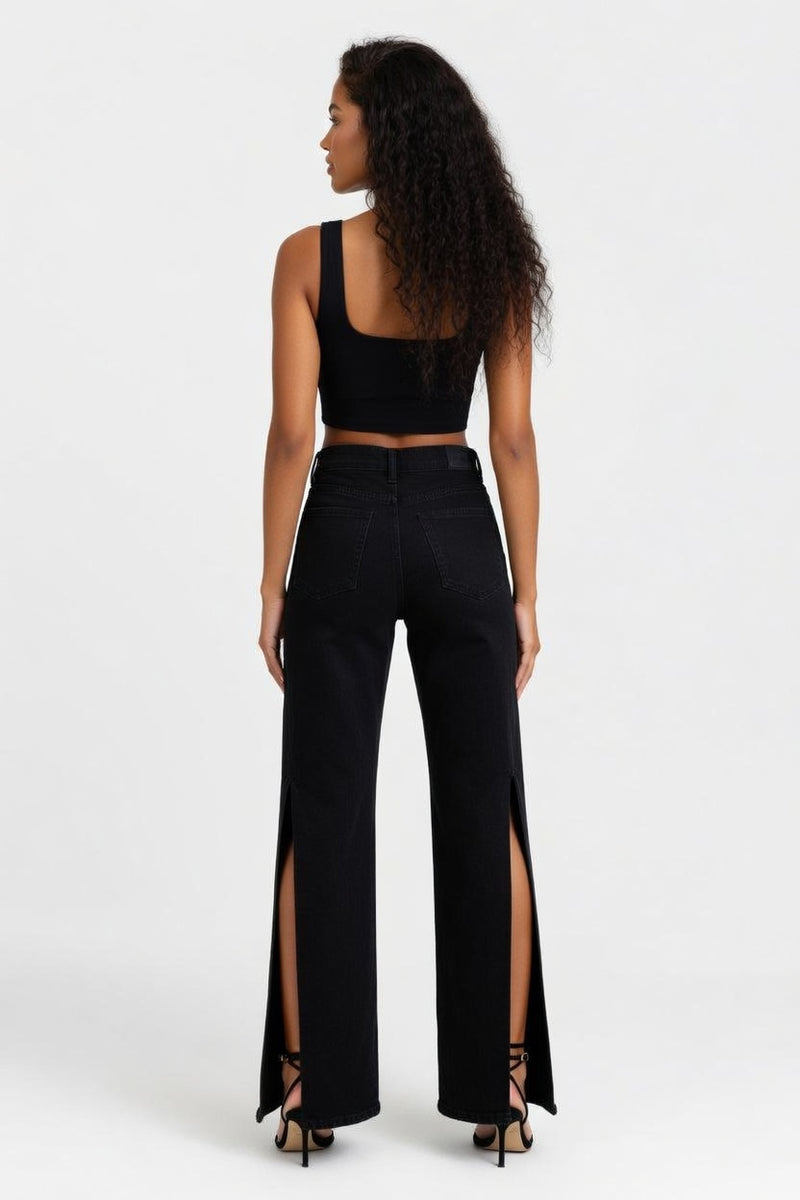 High Waist Straight Leg Jeans — back view