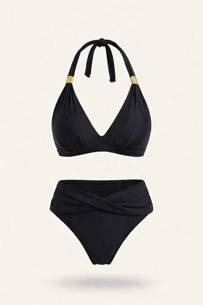 Halter Push-Up Split Swimsuit — front view