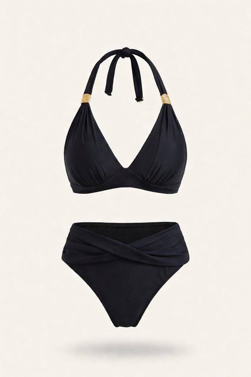 Halter Push-Up Split Swimsuit — front view