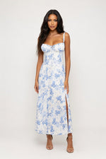 Floral Print Slit Midi Dress — Bright Yellow