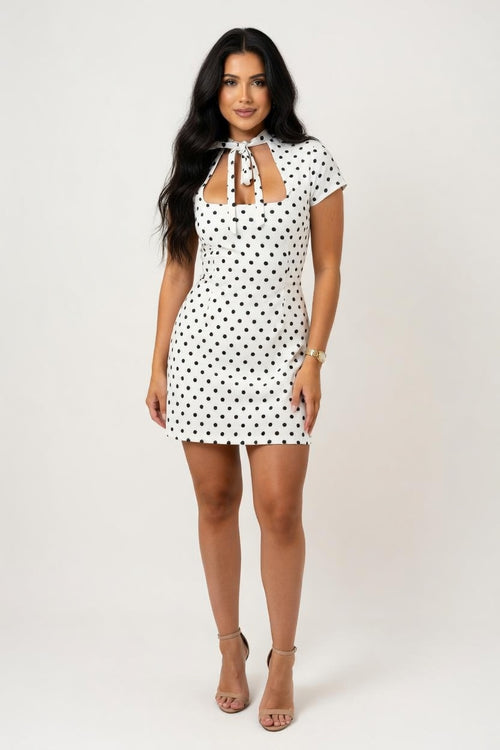 Halter Tie Polka Dot Mini Dress — front view