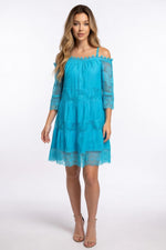 Off-Shoulder Lace Cami Dress — Peacock Blue