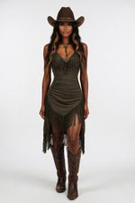 Deep V Halter Tassel Dress — front view