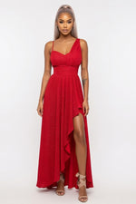 Off-Shoulder Asymmetric Dress — Red