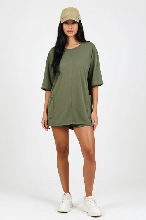 Cotton Utility Jumpsuit — Army Green