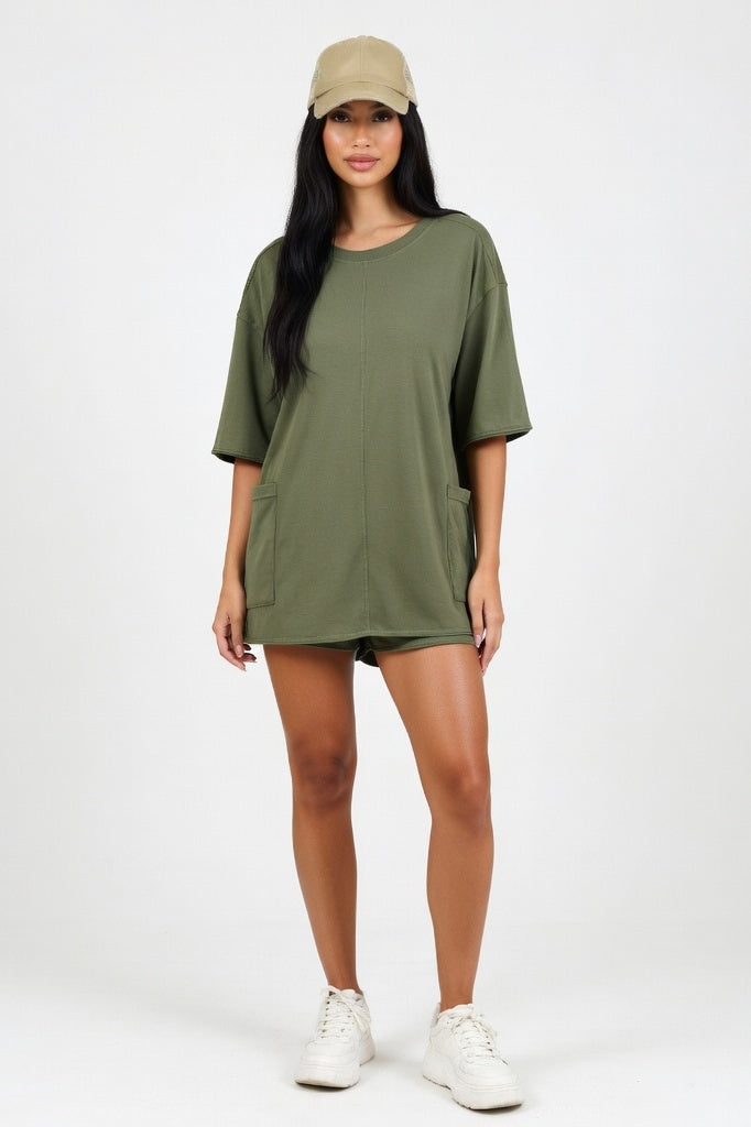 Cotton Utility Jumpsuit — Army Green