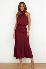 Sleeveless Satin Dress — Burgundy — colour variant