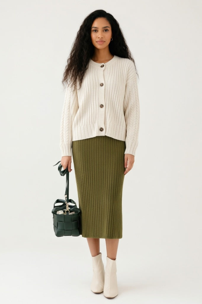 Slit Knit Skirt — Dark Green