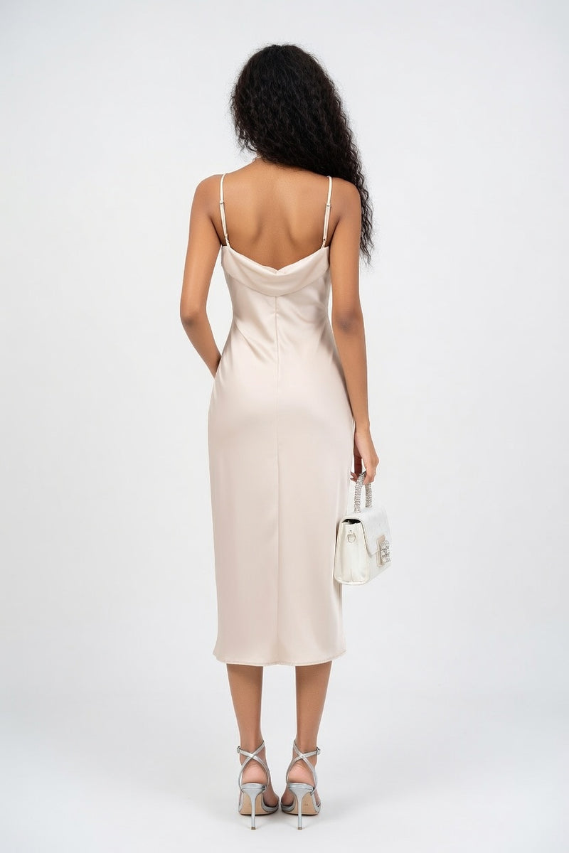 Pearl Strap Satin Dress — back view