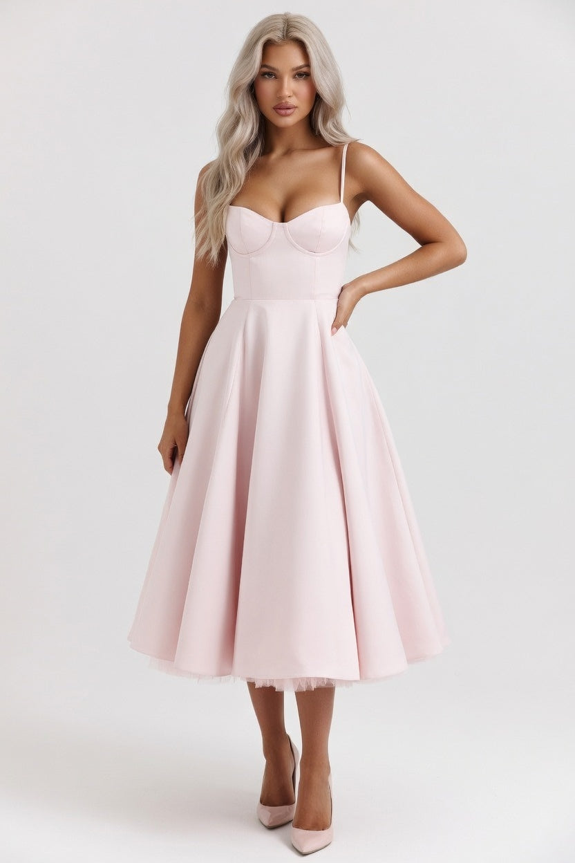 Mesh Double Layer Halter Dress — Pink