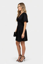 Metallic Ruffle Sleeve Mini Dress — side view
