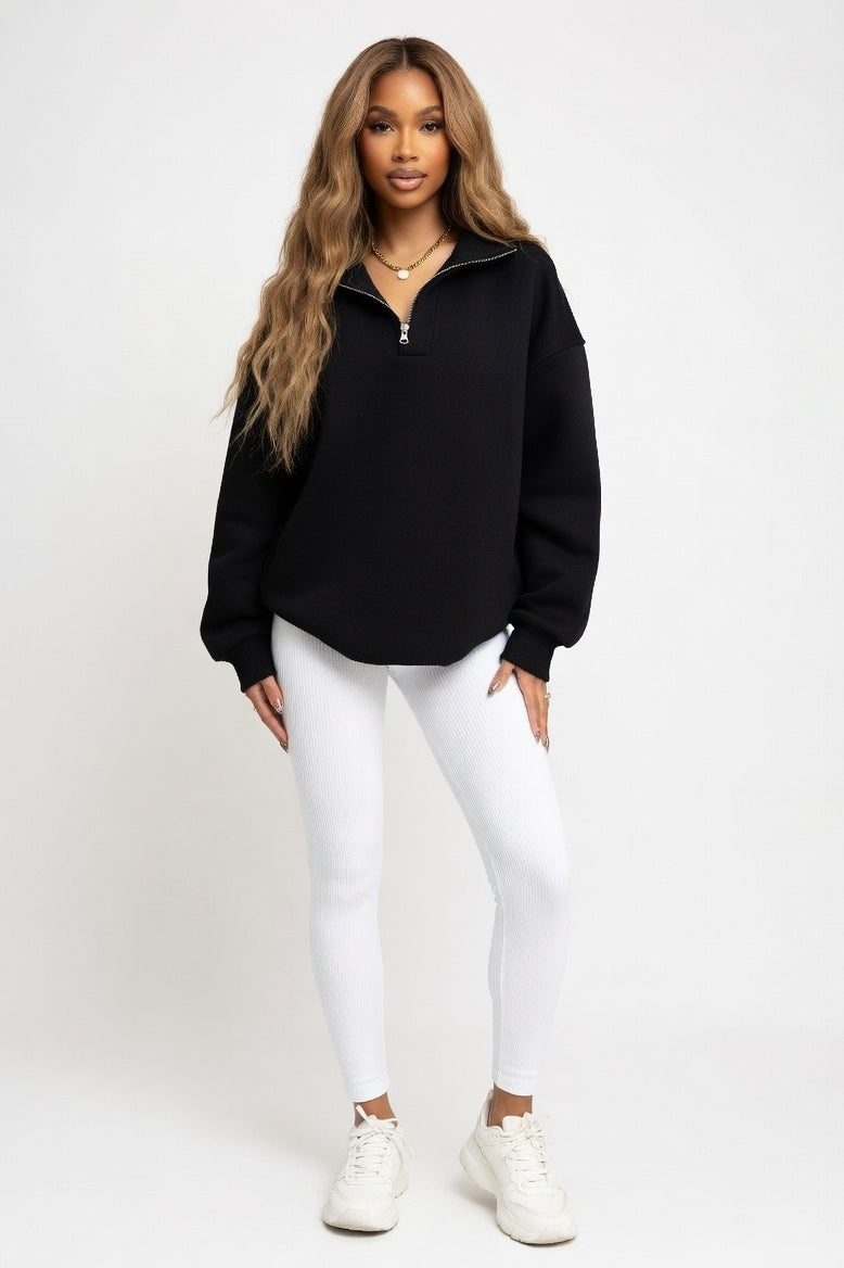 Hooded Sweatshirt with V-Tie Detail — Black