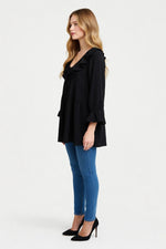 Ruffle V-Neck Lace-Up Top — side view
