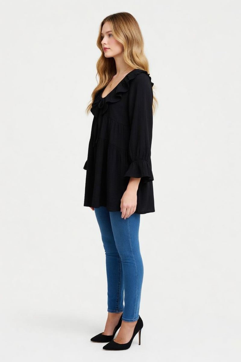 Ruffle V-Neck Lace-Up Top — side view