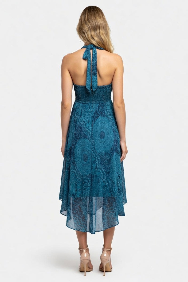 Rose Print Versatile Midi Dress — back view