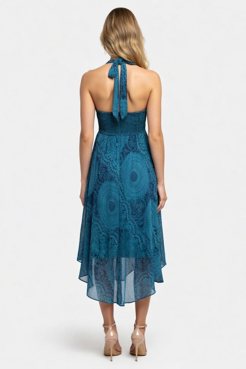 Rose Print Versatile Midi Dress — back view