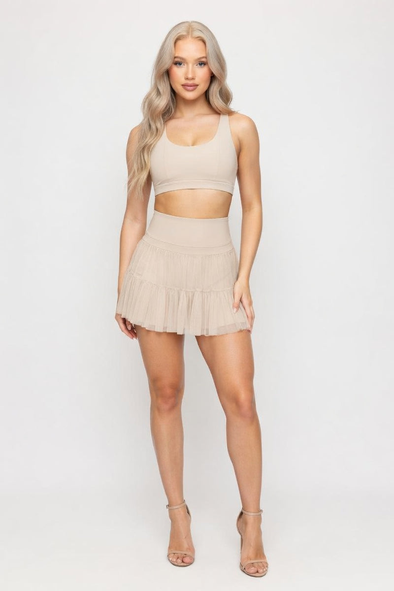 High Waisted Mini Skirt with Safety Shorts — front view