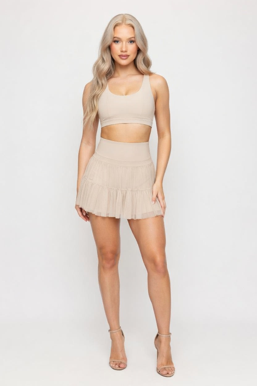 High Waisted Mini Skirt with Safety Shorts — front view