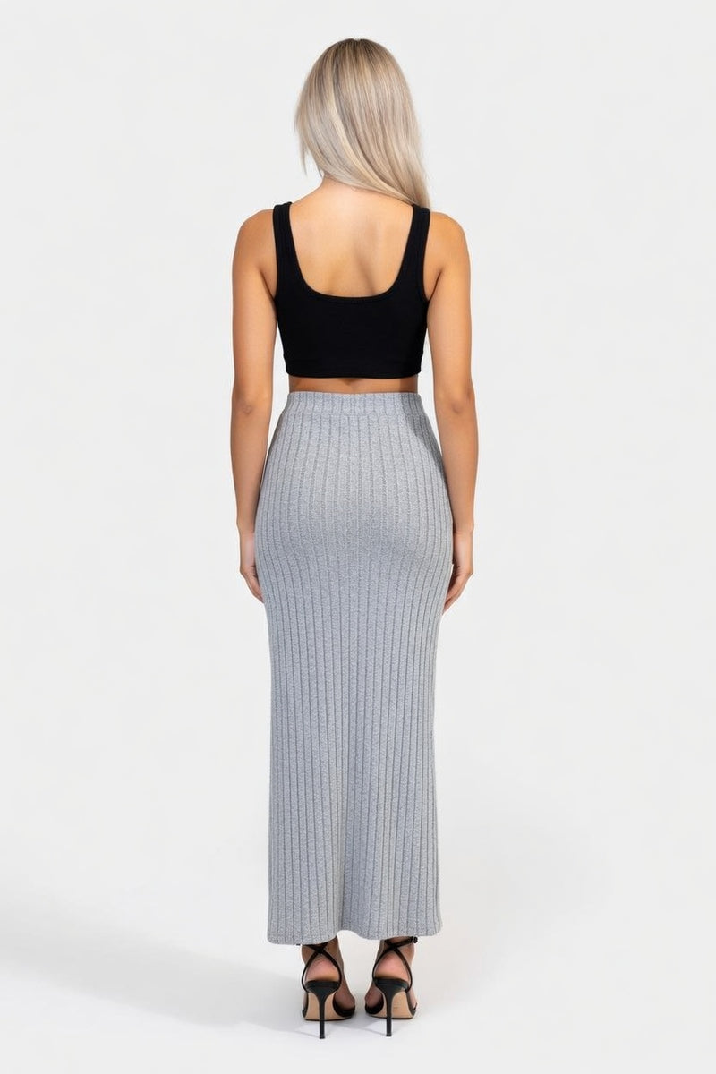 Side Slit Knit Midi Skirt — back view