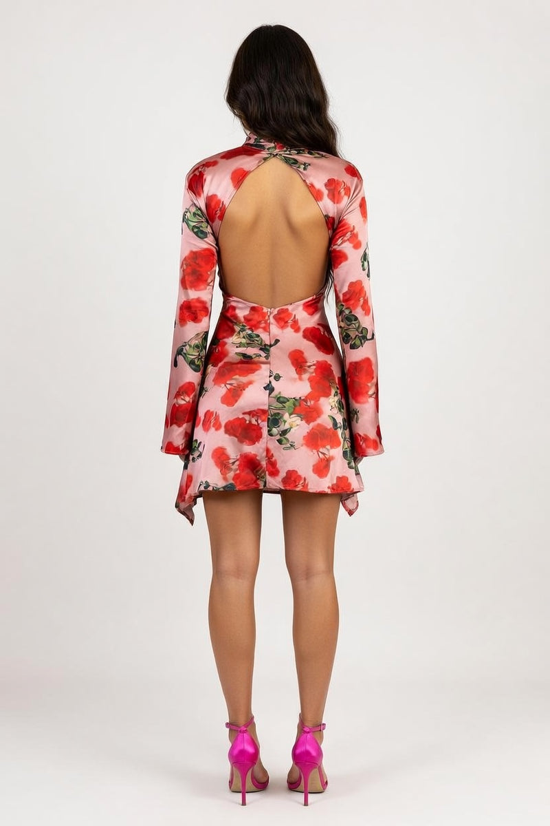 Cut-Out Satin Midi Dress — back view