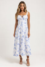 Printed Halter Maxi Dress — Blue Floral