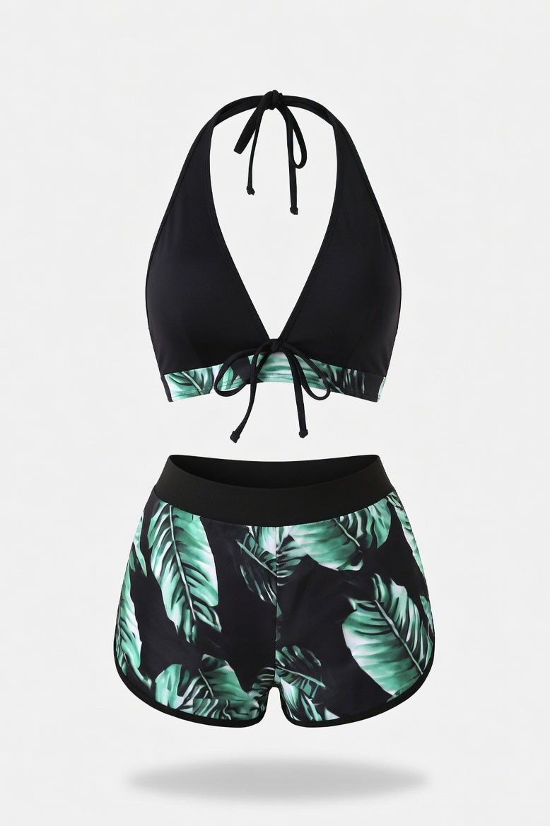 Printed Bikini Set — Green Leaf
