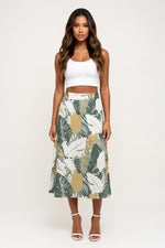 Leopard Print Elastic Waist Skirt — Olive