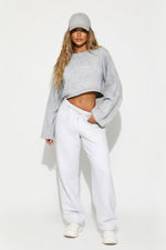 Cropped Distressed Sweatshirt — White Wash Grey
