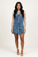 Distressed Denim Dress — Dark Blue