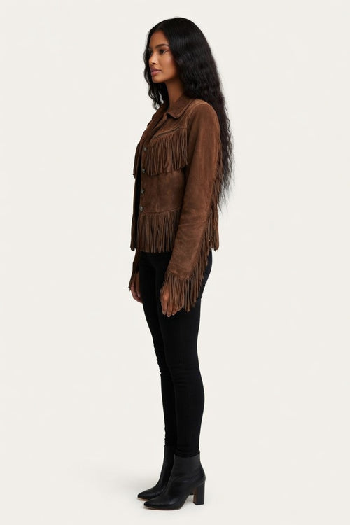 Brown Suede Tassel Jacket — side view